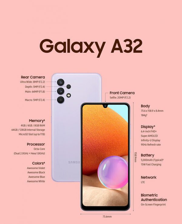 گوشی موبایل سامسونگ مدل Galaxy A32 4G دو سیم‌کارت ظرفیت 128 گیگابایت