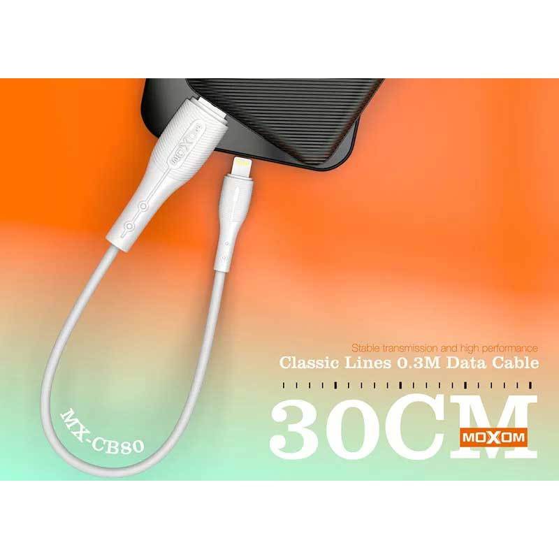 کابل شارژ USB به لایتنینگ موکسوم مدل MX-CB80 طول 0.30 متر